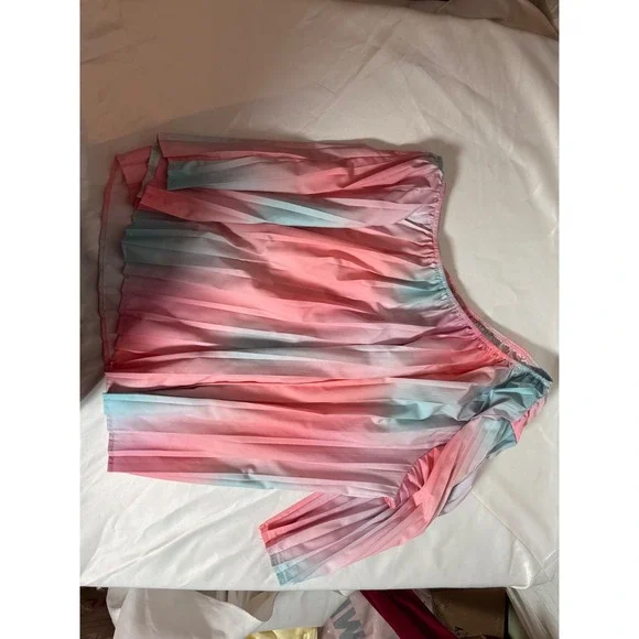 SHEIN Curve Pastel Ombre Pleated One Shoulder Top  2XL Pink Blue - Picture 2 of 4